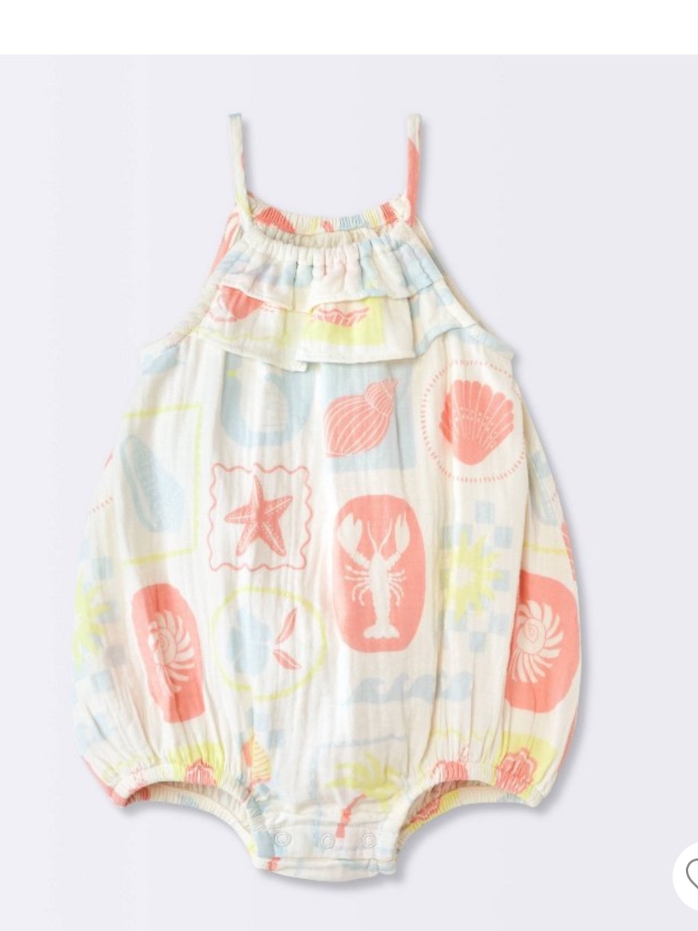 Baby Girl Sleeveless Seashell Print Romper in Coral & Aqua